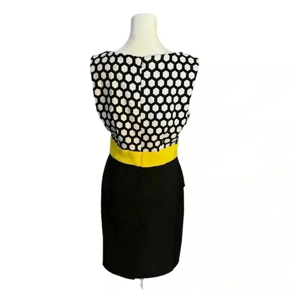 Connected Apparel Sleeveless Color Block Bodycon Dress Black White Yellow Sz 6 - Picture 4 of 7